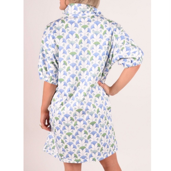 Emily McCarthy Short Sleeve Poppy Dress XXS Maiden Trellis Blue Green Pockets - Picture 6 of 6